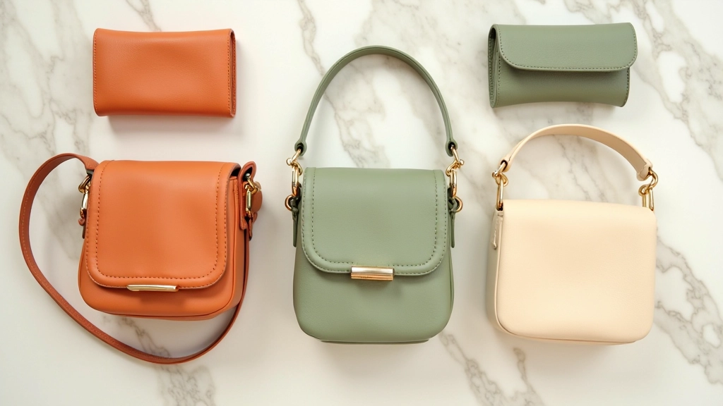 Çeşitli renklerde mini çanta ve katlanabilir aksesuar koleksiyonu