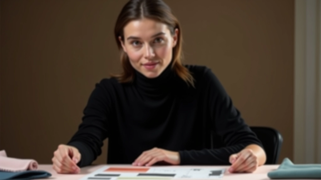 Genç moda tasarımcısı, ışık studio ortamında renk paleti ve kumaş örnekleriyle çalışıyor